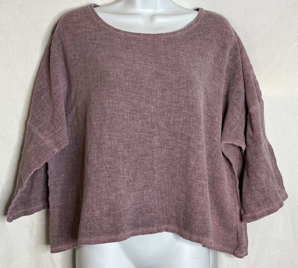 Marisima Women's OS Light Purple Lagenlook Linen Blend Cropped Popover Top